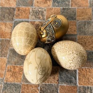 Decorative Gold and Cream Eggs and Vintage Easter Egg Lot Set